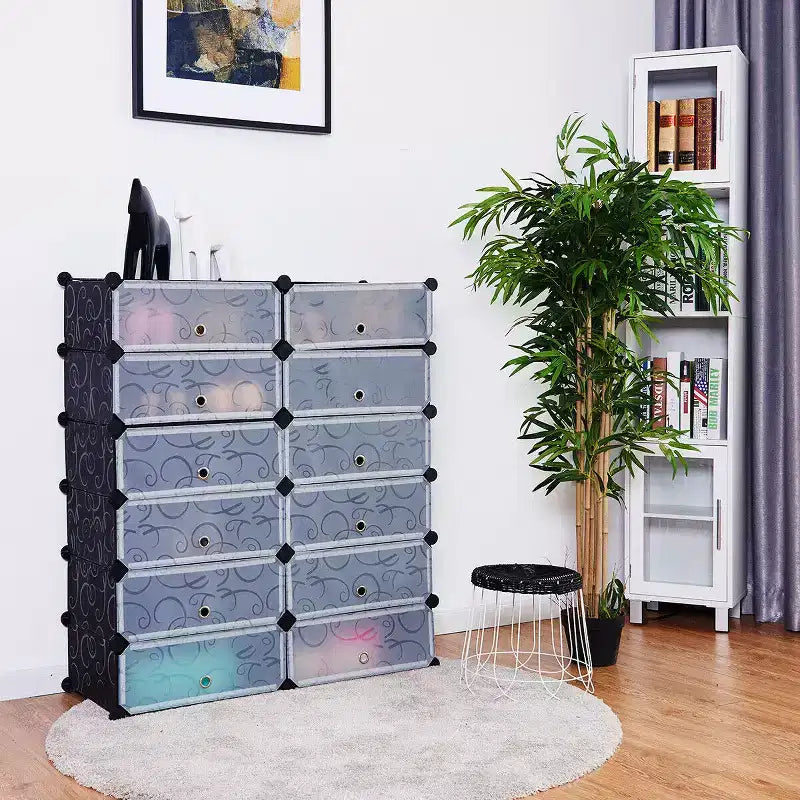 Costway Armoire de rangement portable 12 cases pour chaussures, étagère, meuble, organisateur de placard, mobilier de maison