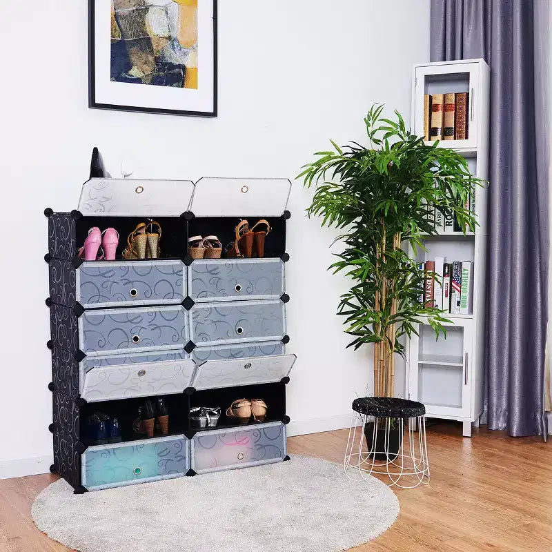 Costway Armoire de rangement portable 12 cases pour chaussures, étagère, meuble, organisateur de placard, mobilier de maison