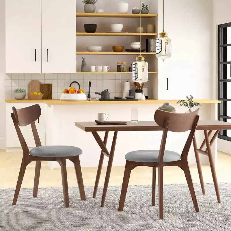 Costway Lot de 2 chaises de salle à manger, dossier incurvé rembourré, pieds en bois massif