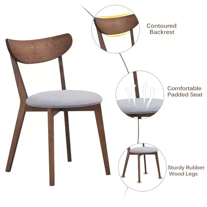 Costway Lot de 2 chaises de salle à manger, dossier incurvé rembourré, pieds en bois massif
