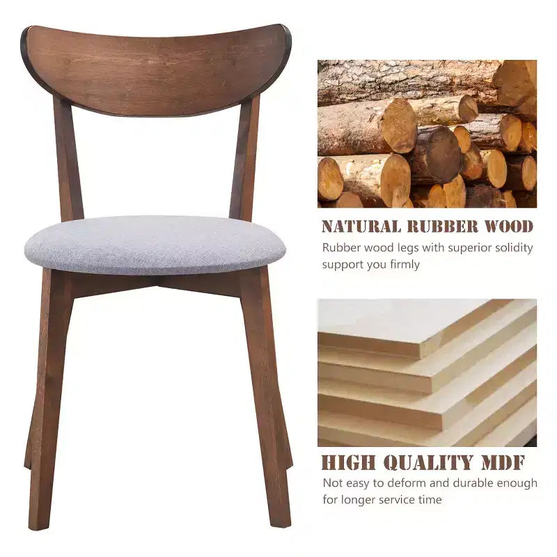 Costway Lot de 2 chaises de salle à manger, dossier incurvé rembourré, pieds en bois massif
