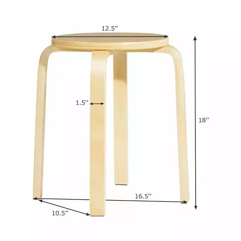 Costway Lot de 4 Tabourets Empilables 45 cm Chaises de Salle à Manger Rondes sans Dossier en Bois Décoration Maison
