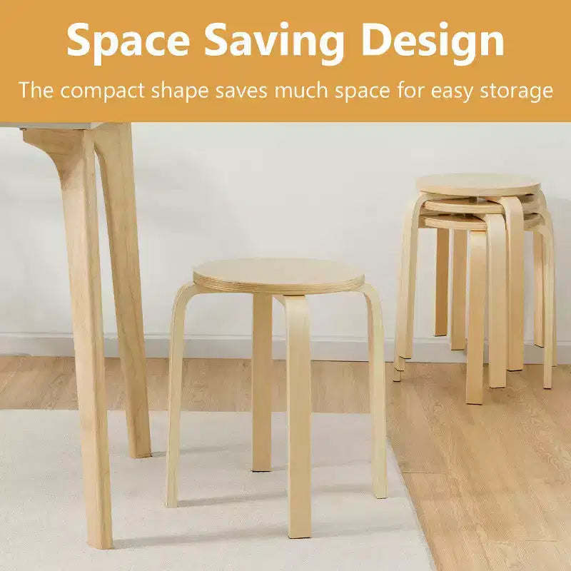 Costway Lot de 4 Tabourets Empilables 45 cm Chaises de Salle à Manger Rondes sans Dossier en Bois Décoration Maison