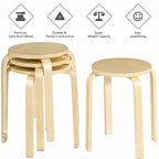 Costway Lot de 4 Tabourets Empilables 45 cm Chaises de Salle à Manger Rondes sans Dossier en Bois Décoration Maison