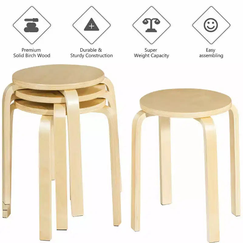 Costway Lot de 4 Tabourets Empilables 45 cm Chaises de Salle à Manger Rondes sans Dossier en Bois Décoration Maison