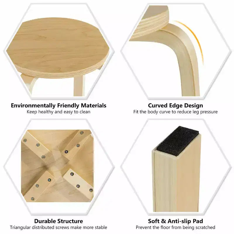 Costway Lot de 4 Tabourets Empilables 45 cm Chaises de Salle à Manger Rondes sans Dossier en Bois Décoration Maison