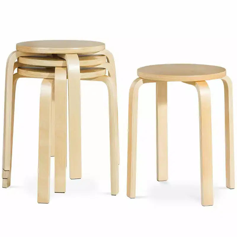 Costway Lot de 4 Tabourets Empilables 45 cm Chaises de Salle à Manger Rondes sans Dossier en Bois Décoration Maison