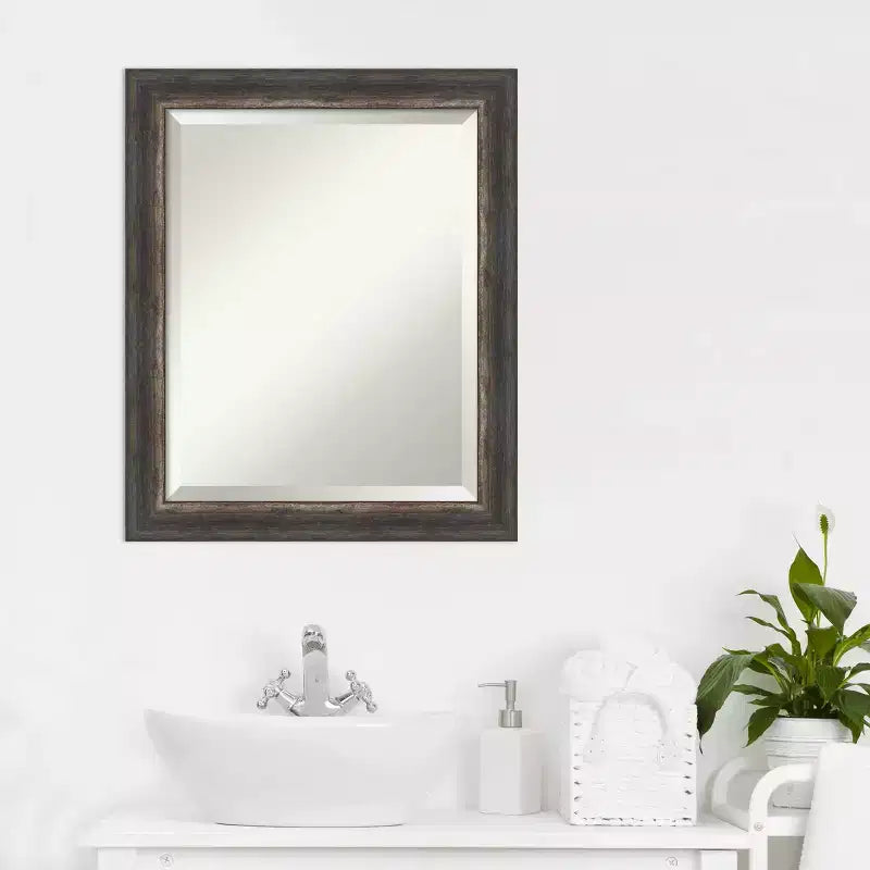 Miroir mural de salle de bain encadré en bois rustique Charcoal - Amanti Art