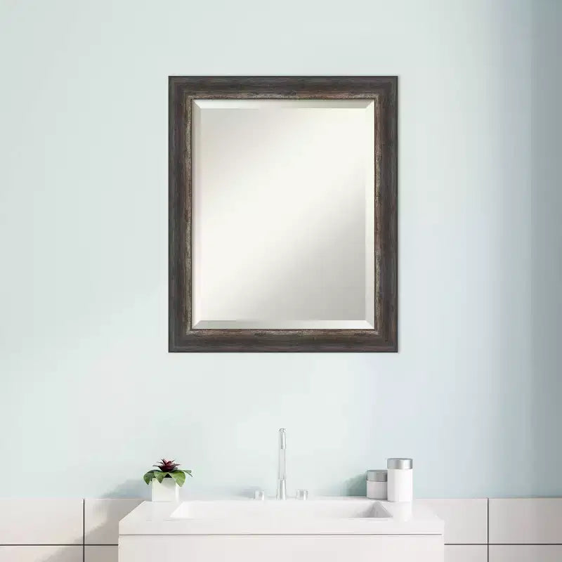 Miroir mural de salle de bain encadré en bois rustique Charcoal - Amanti Art