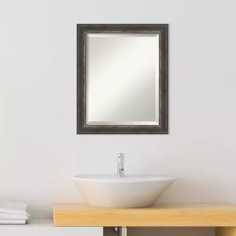 Miroir mural de salle de bain encadré en bois rustique Charcoal - Amanti Art