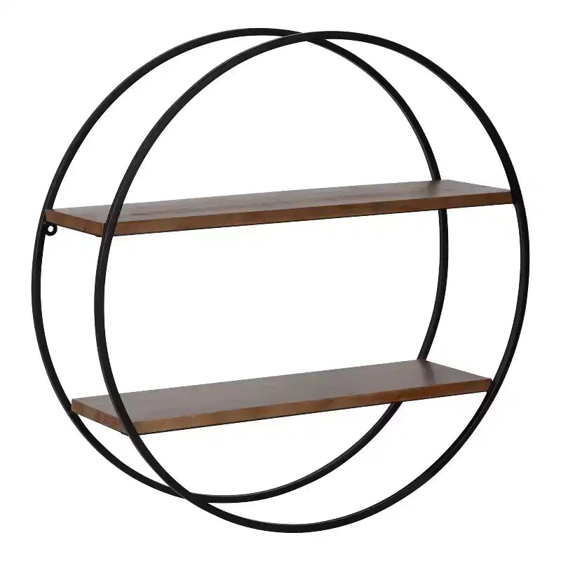 24 Diameter Sequoia Wood and Metal Round Wall Shelf - Kate & Laurel All Things Decor