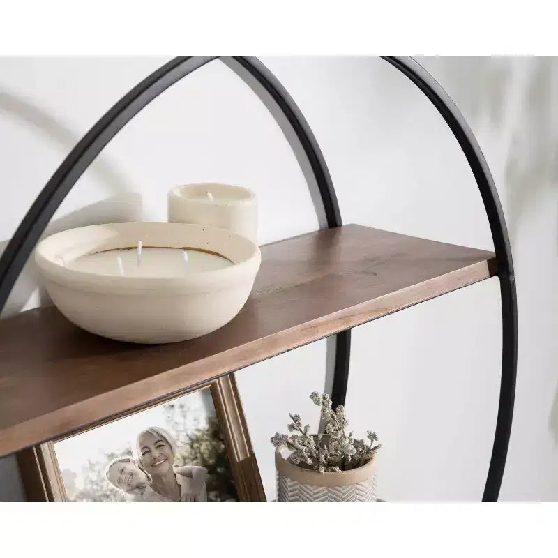 Étagère murale ronde 24 po en bois de séquoia et métal – Kate & Laurel All Things Decor