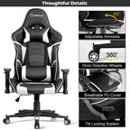 Chaise de Massage et de Gaming Inclinable et Pivotante Costway avec Soutien Lombaire Blanche\Bleue\Grise\Rouge