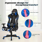 Chaise de Massage et de Gaming Inclinable et Pivotante Costway avec Soutien Lombaire Blanche\Bleue\Grise\Rouge