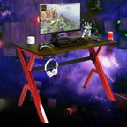 Bureau de jeu Costway avec rangement pour manettes et casque, tapis de souris et porte-gobelet