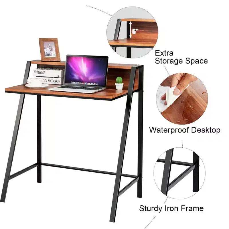 Costway Bureau informatique à 2 niveaux, table d'ordinateur portable, bureau d'étude, poste de travail pour bureau à domicile