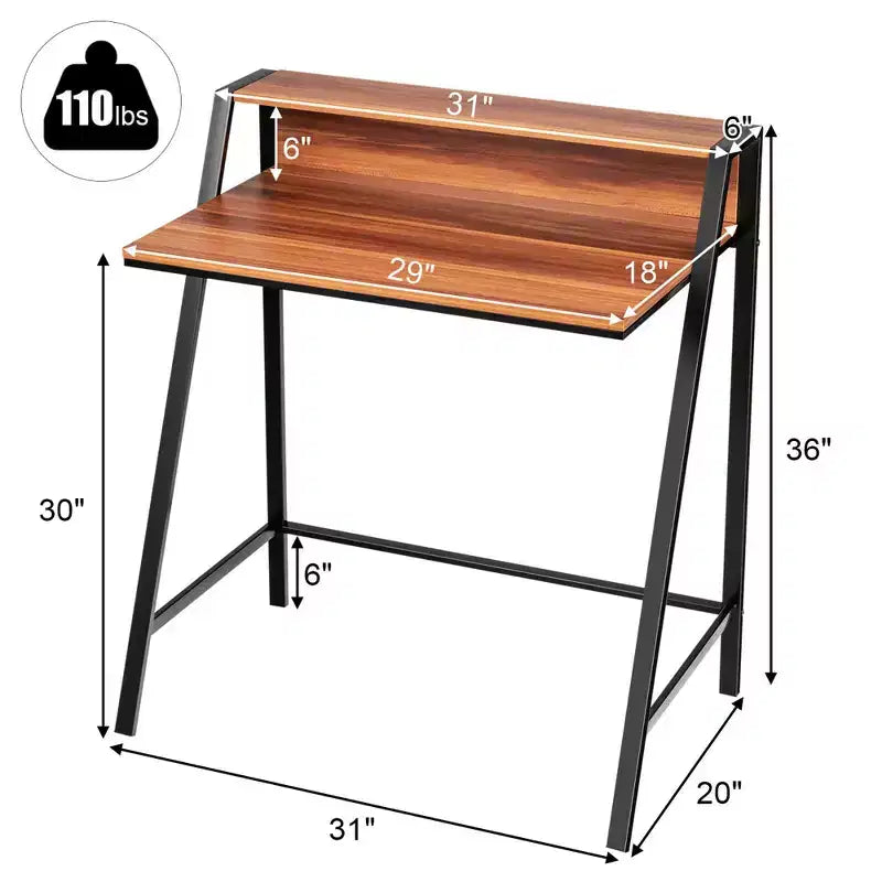 Costway Bureau informatique à 2 niveaux, table d'ordinateur portable, bureau d'étude, poste de travail pour bureau à domicile