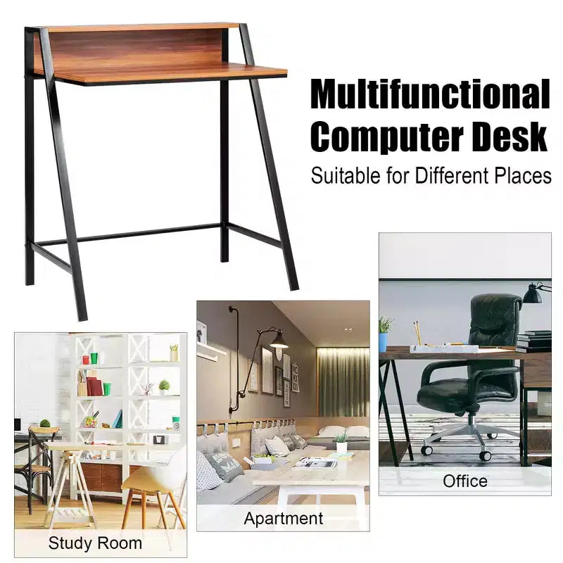 Costway Bureau informatique à 2 niveaux, table d'ordinateur portable, bureau d'étude, poste de travail pour bureau à domicile