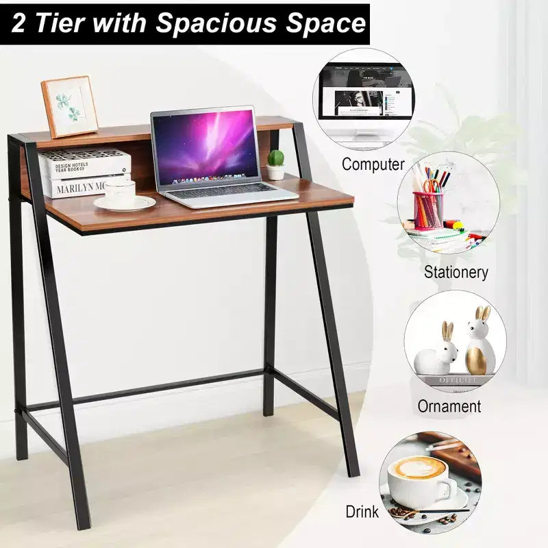 Costway Bureau informatique à 2 niveaux, table d'ordinateur portable, bureau d'étude, poste de travail pour bureau à domicile