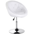 Costway 1PC Adjustable Round Swivel Tufted Back Accent Chair PU Leather White