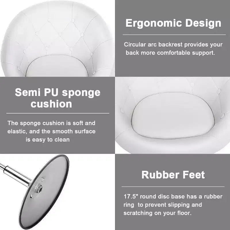 Costway Fauteuil pivotant rond réglable 1 PC en similicuir blanc avec dossier capitonné
