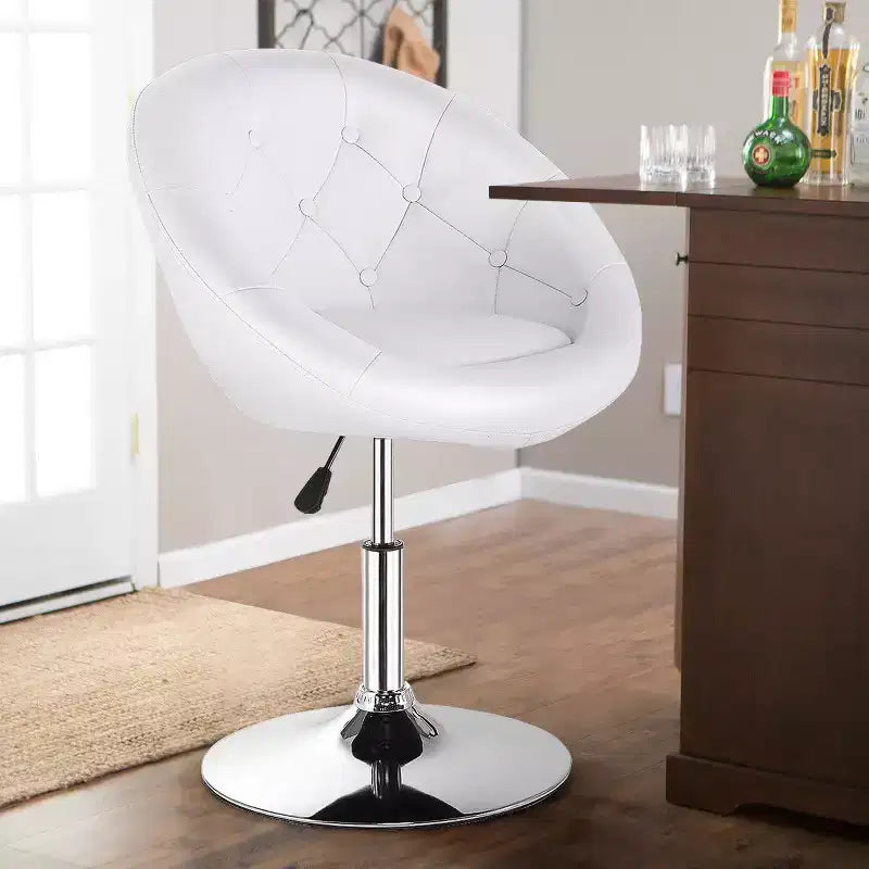 Costway Fauteuil pivotant rond réglable 1 PC en similicuir blanc avec dossier capitonné