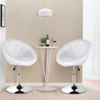 Costway Fauteuil pivotant rond réglable 1 PC en similicuir blanc avec dossier capitonné