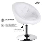 Costway Fauteuil pivotant rond réglable 1 PC en similicuir blanc avec dossier capitonné