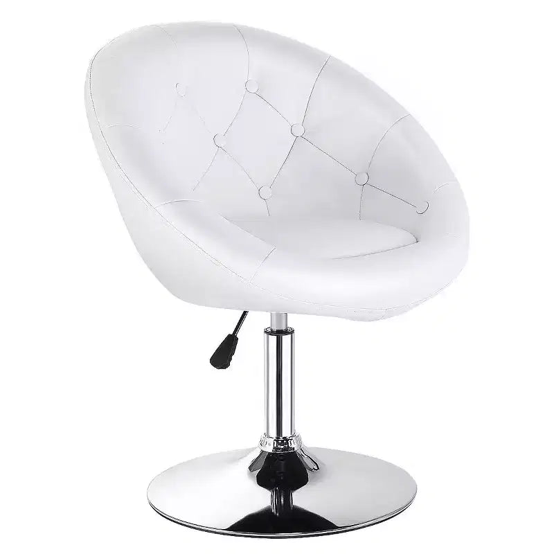 Costway Fauteuil pivotant rond réglable 1 PC en similicuir blanc avec dossier capitonné