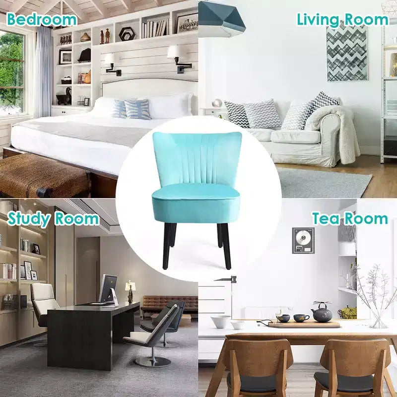 Costway Lot de 2 chaises d'appoint sans accoudoirs, chaise de loisirs rembourrée, fauteuil simple, turquoise/gris pierre/gris foncé