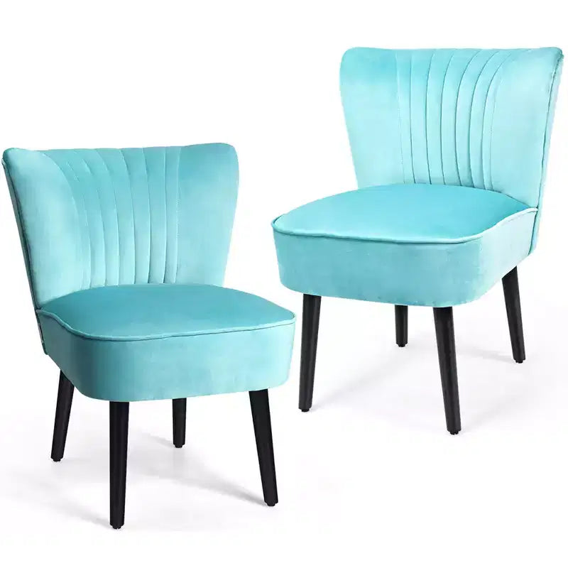 Costway Lot de 2 chaises d'appoint sans accoudoirs, chaise de loisirs rembourrée, fauteuil simple, turquoise/gris pierre/gris foncé