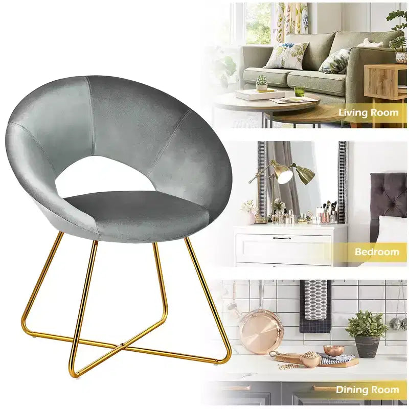 Costway Fauteuil d'appoint moderne en velours, chaise de coiffeuse rembourrée avec pied en métal doré Rose/Vert foncé/Gris