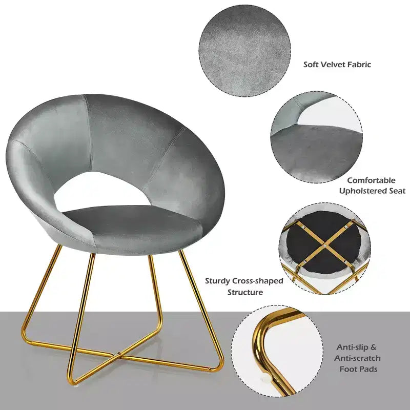 Costway Fauteuil d'appoint moderne en velours, chaise de coiffeuse rembourrée avec pied en métal doré Rose/Vert foncé/Gris