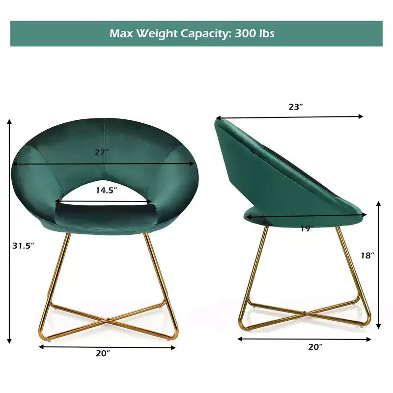 Costway Fauteuil d'appoint moderne en velours, chaise de coiffeuse rembourrée avec pied en métal doré Rose/Vert foncé/Gris