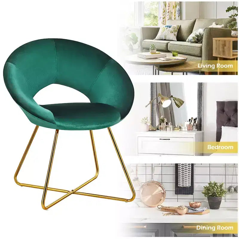 Costway Fauteuil d'appoint moderne en velours, chaise de coiffeuse rembourrée avec pied en métal doré Rose/Vert foncé/Gris