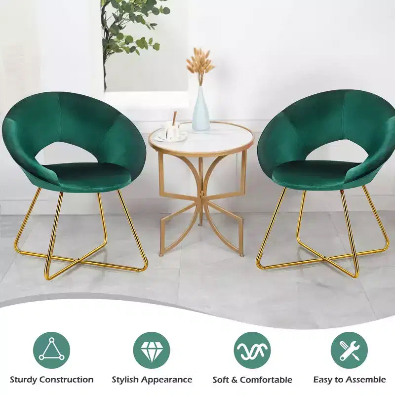 Costway Fauteuil d'appoint moderne en velours, chaise de coiffeuse rembourrée avec pied en métal doré Rose/Vert foncé/Gris