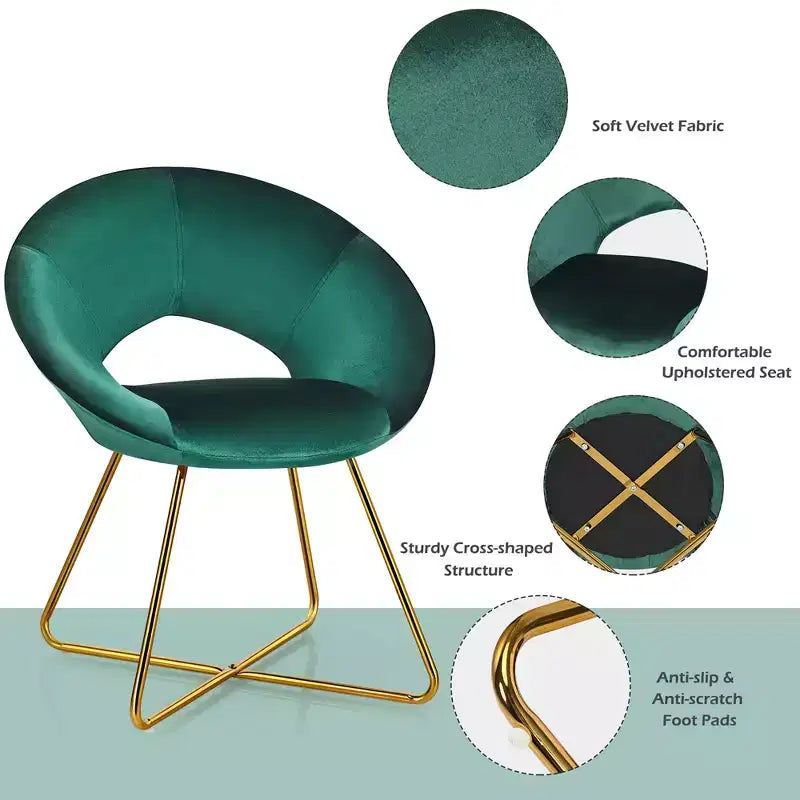 Costway Fauteuil d'appoint moderne en velours, chaise de coiffeuse rembourrée avec pied en métal doré Rose/Vert foncé/Gris