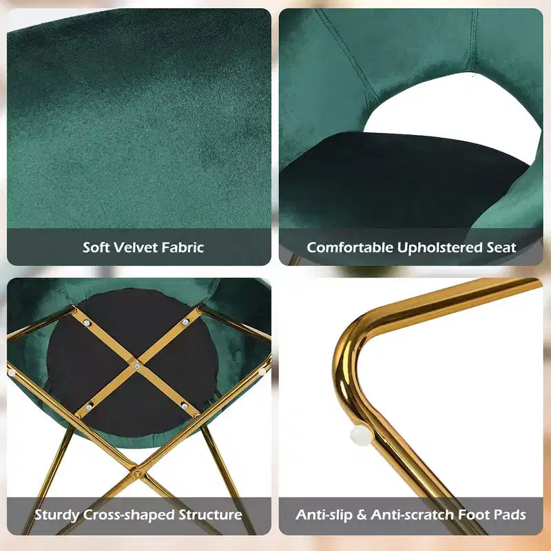 Costway Fauteuil d'appoint moderne en velours, chaise de coiffeuse rembourrée avec pied en métal doré Rose/Vert foncé/Gris