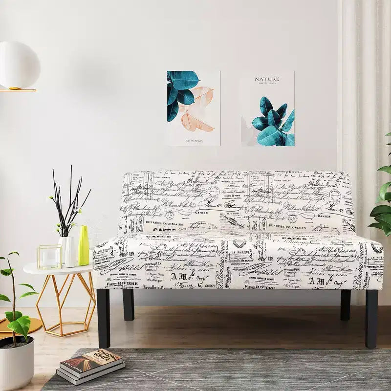 Causeuse Costway Canapé en tissu Banc Lit Chaise Pieds en bois Salon