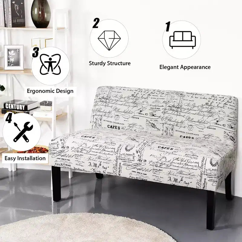 Causeuse Costway Canapé en tissu Banc Lit Chaise Pieds en bois Salon