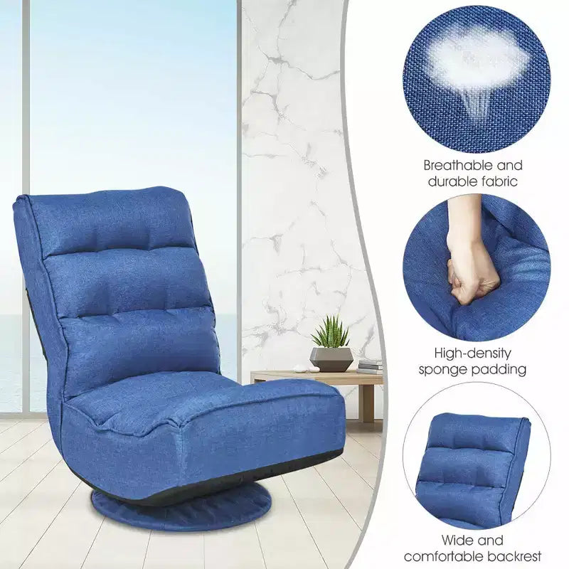 Costway Fauteuil de jeu en tissu, canapé paresseux pliant 5 positions, pivotant à 360 degrés, gris/noir/café