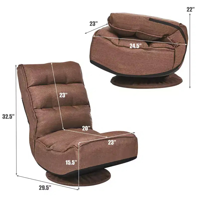 Costway Fauteuil de jeu en tissu, canapé paresseux pliant 5 positions, pivotant à 360 degrés, gris/noir/café