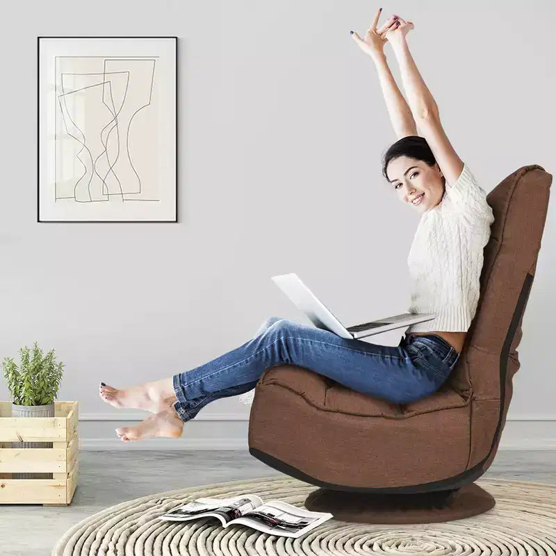 Costway Fauteuil de jeu en tissu, canapé paresseux pliant 5 positions, pivotant à 360 degrés, gris/noir/café