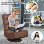 Costway Fauteuil de jeu en tissu, canapé paresseux pliant 5 positions, pivotant à 360 degrés, gris/noir/café