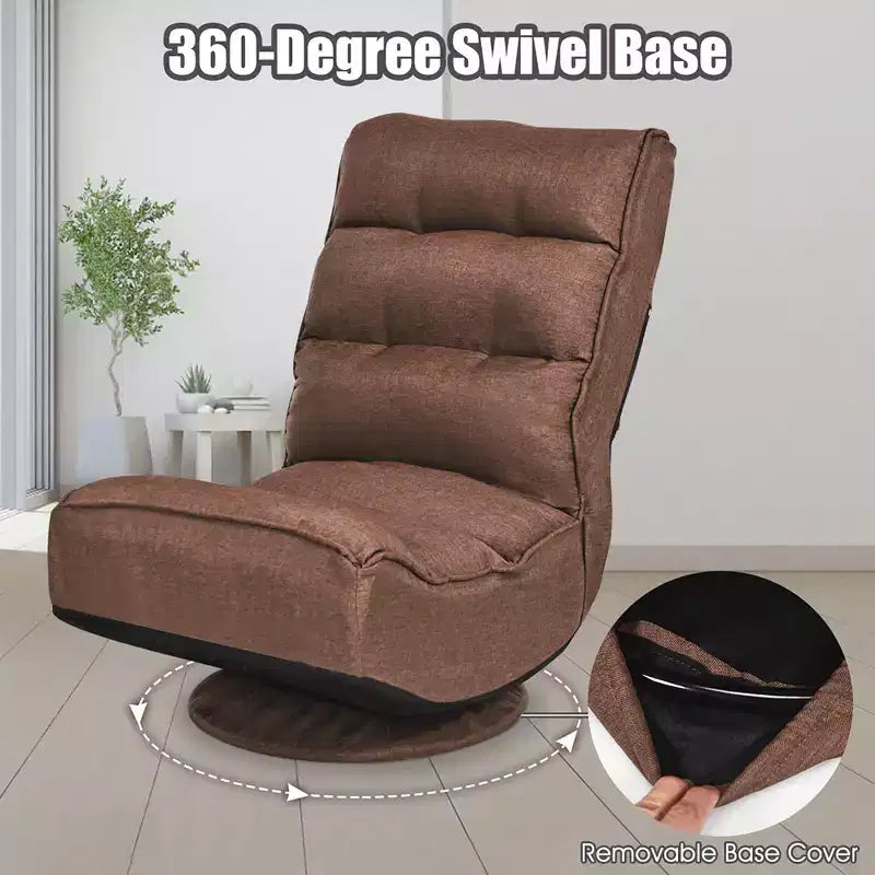Costway Fauteuil de jeu en tissu, canapé paresseux pliant 5 positions, pivotant à 360 degrés, gris/noir/café