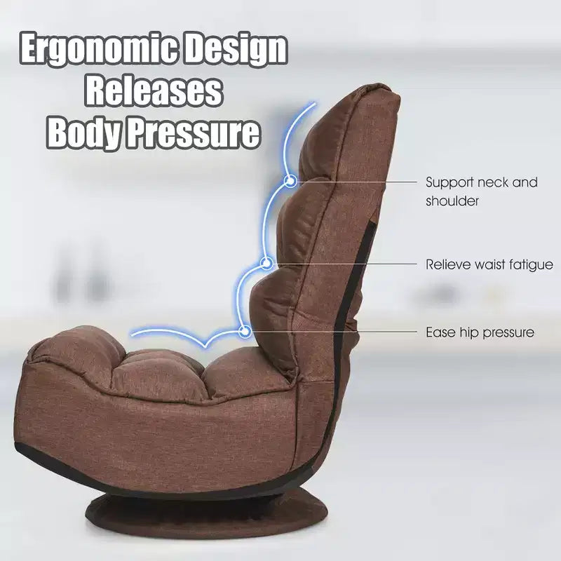 Costway Fauteuil de jeu en tissu, canapé paresseux pliant 5 positions, pivotant à 360 degrés, gris/noir/café