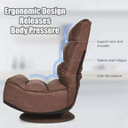 Costway Fauteuil de jeu en tissu, canapé paresseux pliant 5 positions, pivotant à 360 degrés, gris/noir/café