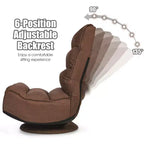 Costway Fauteuil de jeu en tissu, canapé paresseux pliant 5 positions, pivotant à 360 degrés, gris/noir/café