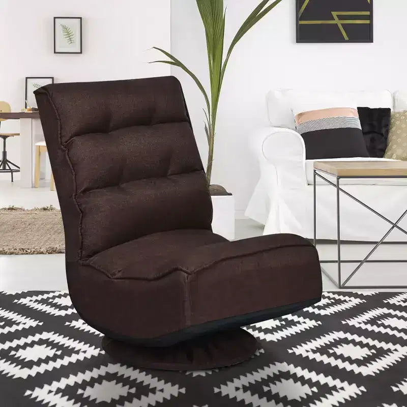 Costway Fauteuil de jeu en tissu, canapé paresseux pliant 5 positions, pivotant à 360 degrés, gris/noir/café