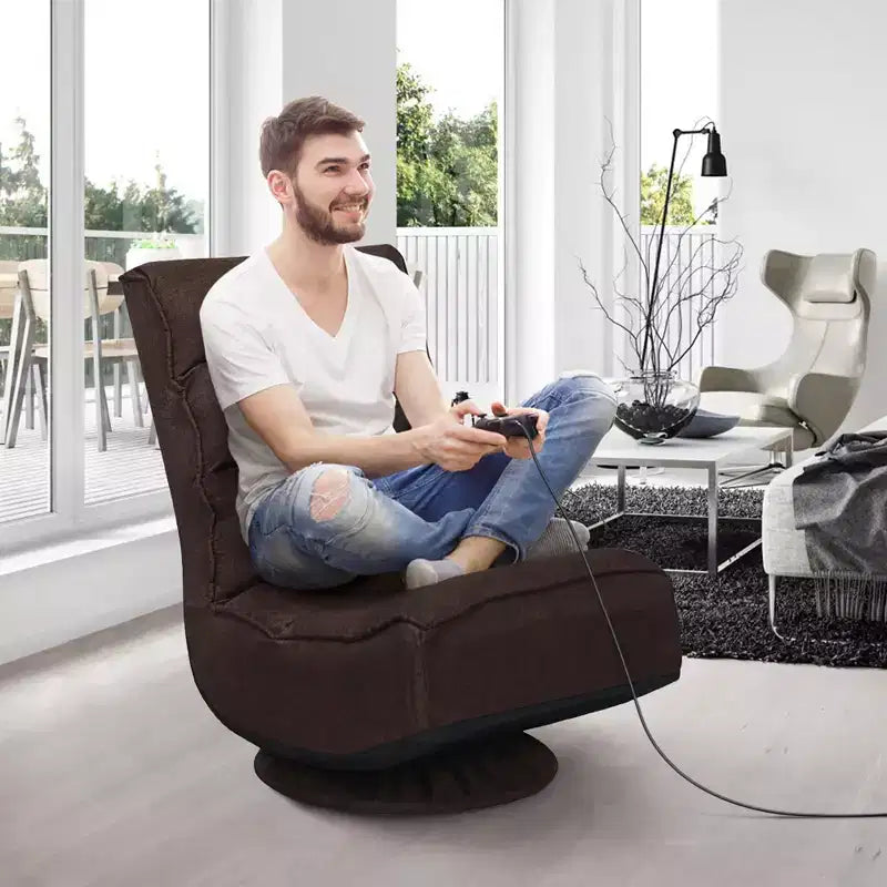 Costway Fauteuil de jeu en tissu, canapé paresseux pliant 5 positions, pivotant à 360 degrés, gris/noir/café